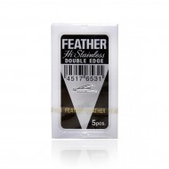 FEATHER Double Edge Hi Stainless - lame per rasoio di sicurezza e a mano libera - confezione da 5 lamette