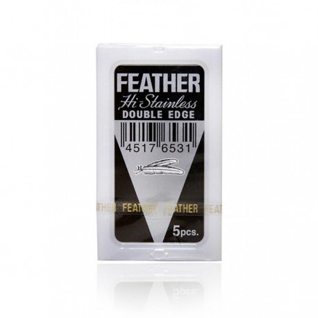 FEATHER Double Edge Hi Stainless - lame per rasoio di sicurezza e a mano libera - confezione da 5 lamette